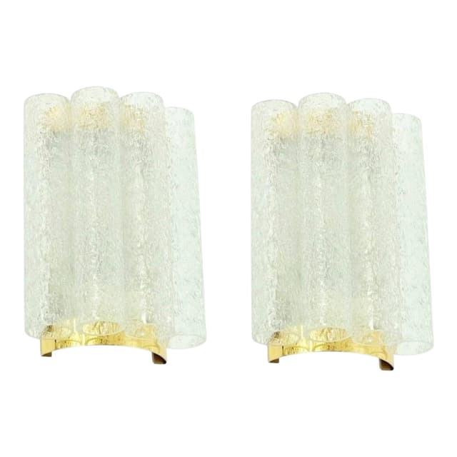 Para kinkietów, Ice Glass, szkło transparent, mosiądz, Doria Leuchten, Niemcy, lata 60. - WYMIARY