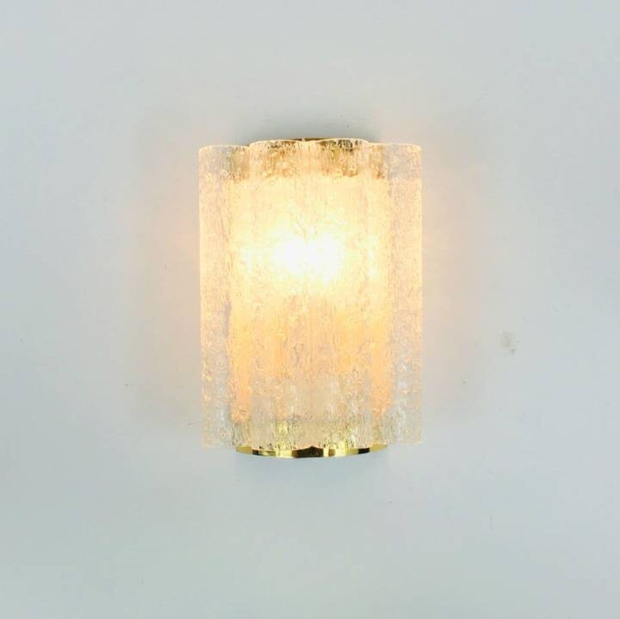 Para kinkietów, Ice Glass, szkło transparent, mosiądz, Doria Leuchten, Niemcy, lata 60. - 294864