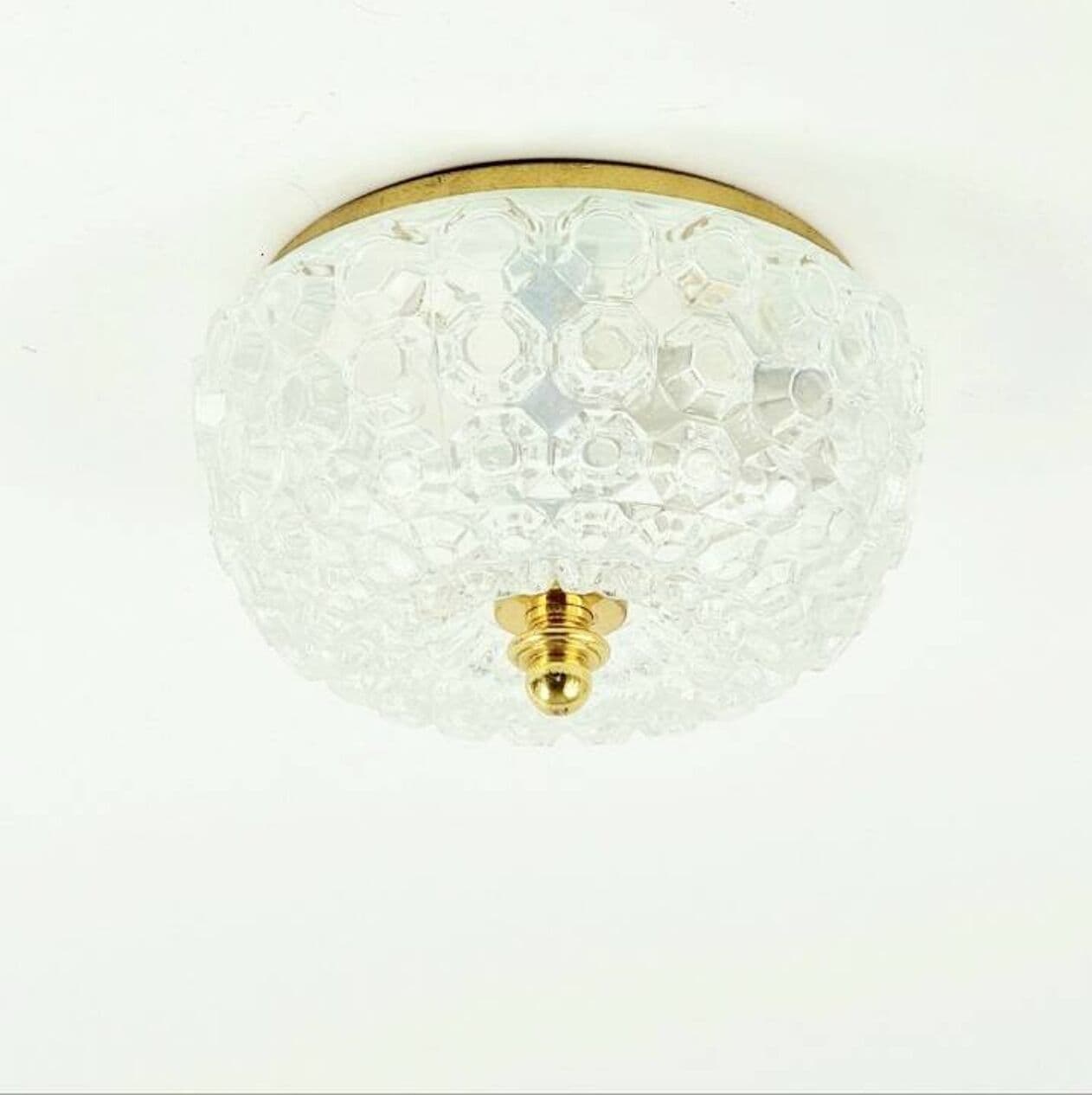 Lampa sufitowa Diamond, szkło transparentne, mosiądz złoty, proj. H. Tynell, Limburg, Niemcy, lata 60. - 294849