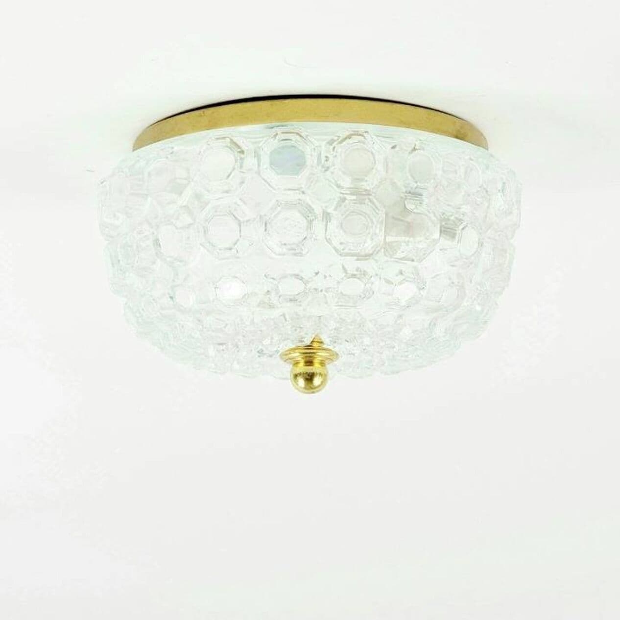 Lampa sufitowa Diamond, szkło transparentne, mosiądz złoty, proj. H. Tynell, Limburg, Niemcy, lata 60. - 294850