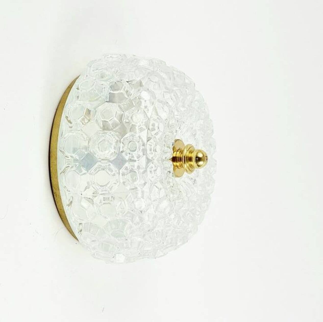 Lampa sufitowa Diamond, szkło transparentne, mosiądz złoty, proj. H. Tynell, Limburg, Niemcy, lata 60. - 294851