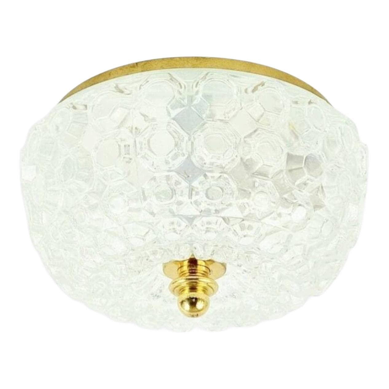 Lampa sufitowa Diamond, szkło transparentne, mosiądz złoty, proj. H. Tynell, Limburg, Niemcy, lata 60.