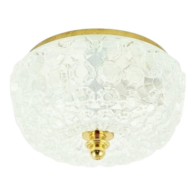 Lampa sufitowa Diamond, szkło transparentne, mosiądz złoty, proj. H. Tynell, Limburg, Niemcy, lata 60. - WYMIARY