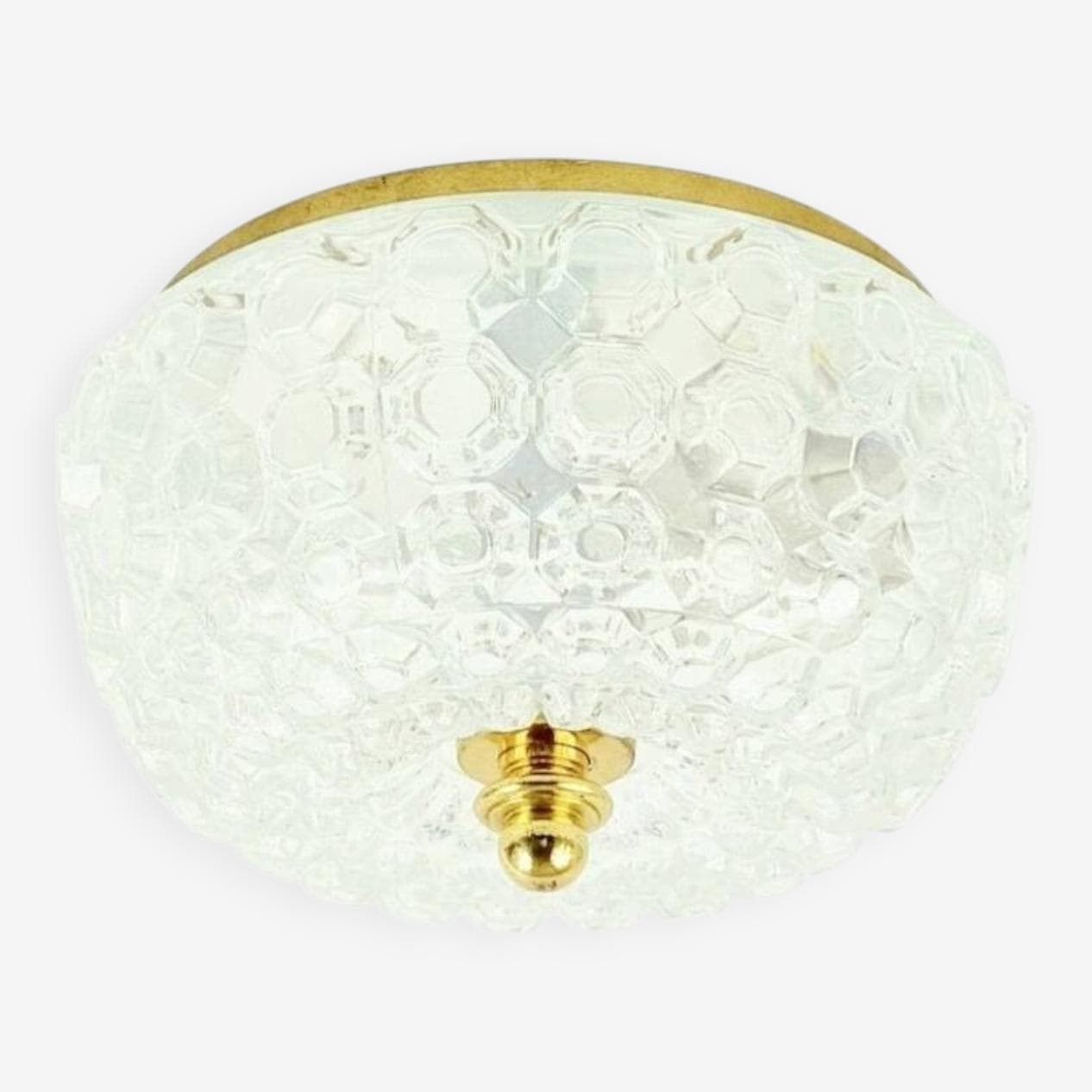 Lampa sufitowa Diamond, szkło transparentne, mosiądz złoty, proj. H. Tynell, Limburg, Niemcy, lata 60. - 294848