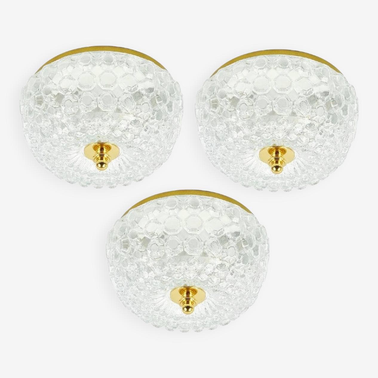 Lampa sufitowa Bubble, szkło transparentne, mosiądz złoty, proj. H. Tynell, Limburg, Niemcy, lata 60. - 294837