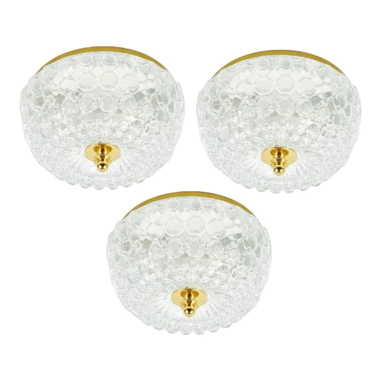 Lampa sufitowa Bubble, szkło transparentne, mosiądz złoty, proj. H. Tynell, Limburg, Niemcy, lata 60.