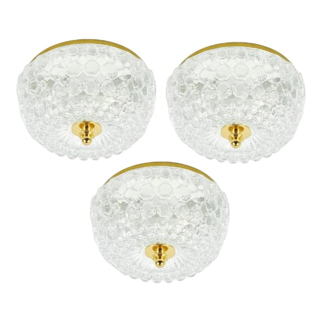 Lampa sufitowa Bubble, szkło transparentne, mosiądz złoty, proj. H. Tynell, Limburg, Niemcy, lata 60. - WYMIARY