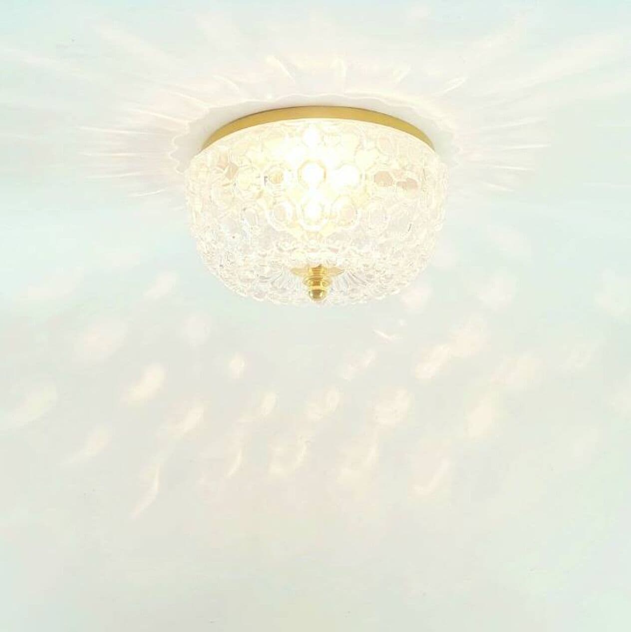Lampa sufitowa Bubble, szkło transparentne, mosiądz złoty, proj. H. Tynell, Limburg, Niemcy, lata 60. - 294841