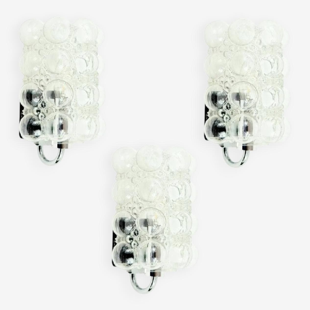 Kinkiet Bubble, transparentny, szkło, chrom, proj. H. Tynell, Limburg, Niemcy, lata 60. - 294738