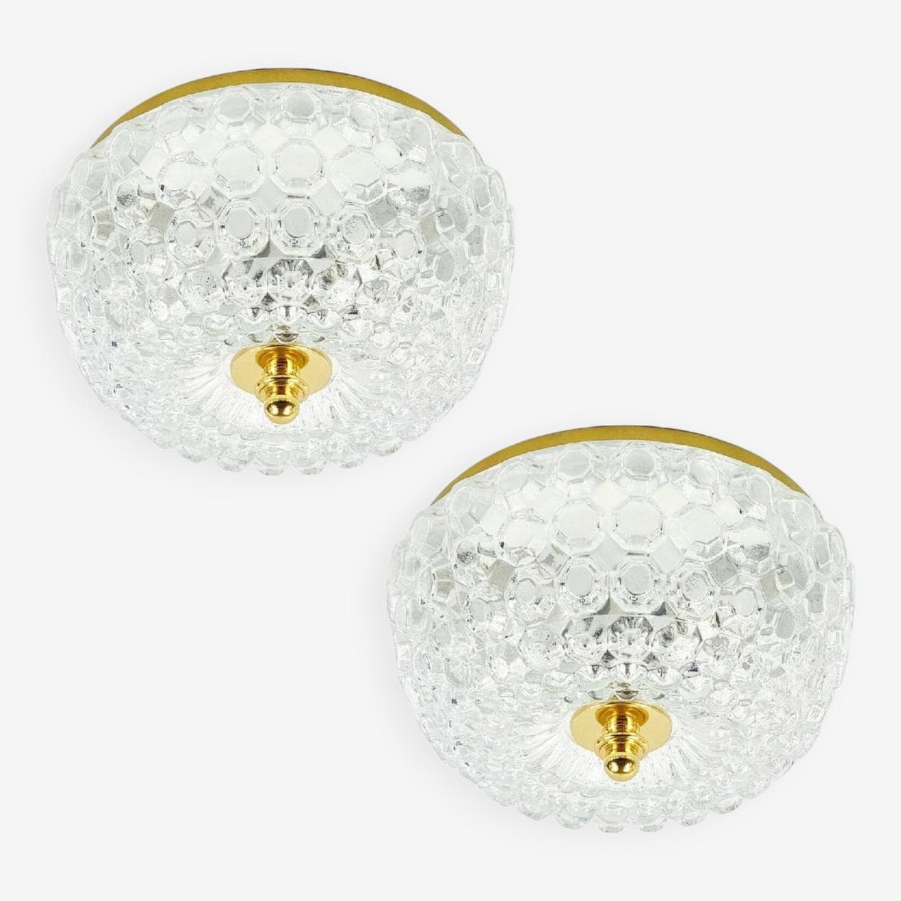 Para plafonów Bubble, szkło transparentne, metal złoty, proj. H. Tynell, Limburg, Niemcy, lata 60. - 294665