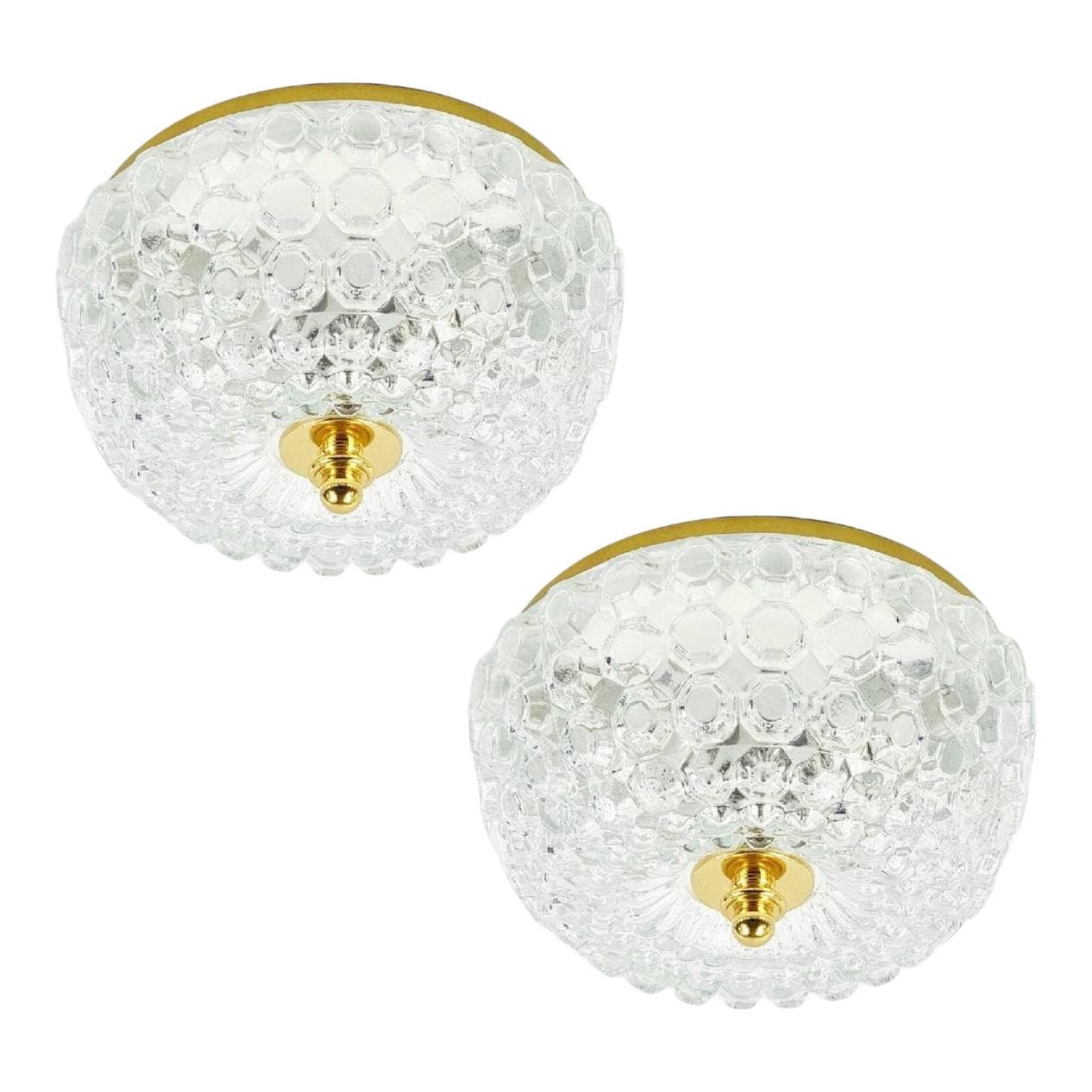 Para plafonów Bubble, szkło transparentne, metal złoty, proj. H. Tynell, Limburg, Niemcy, lata 60.