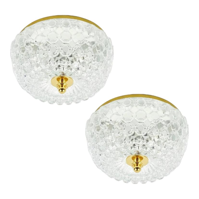 Para plafonów Bubble, szkło transparentne, metal złoty, proj. H. Tynell, Limburg, Niemcy, lata 60.