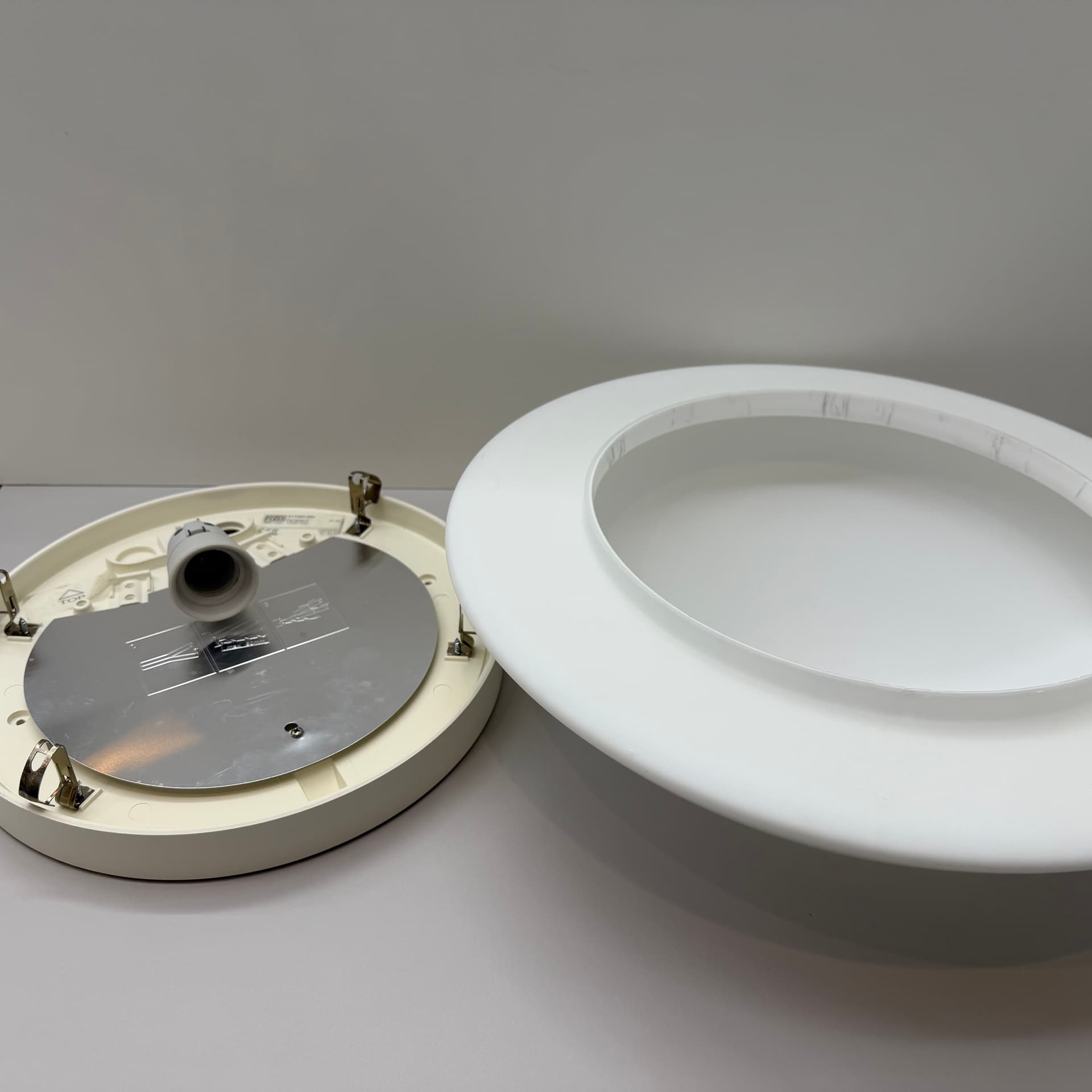 Ceiling Lamp Bauhaus, white opal glass, white Bakelite, Germany - 294628