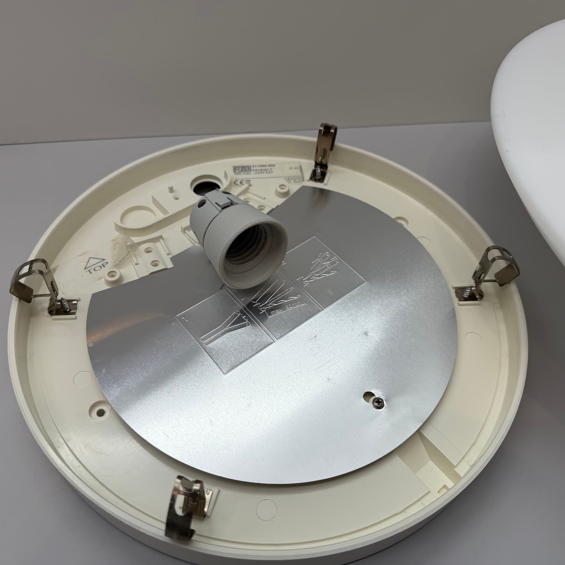 Ceiling Lamp Bauhaus, white opal glass, white Bakelite, Germany - 294629