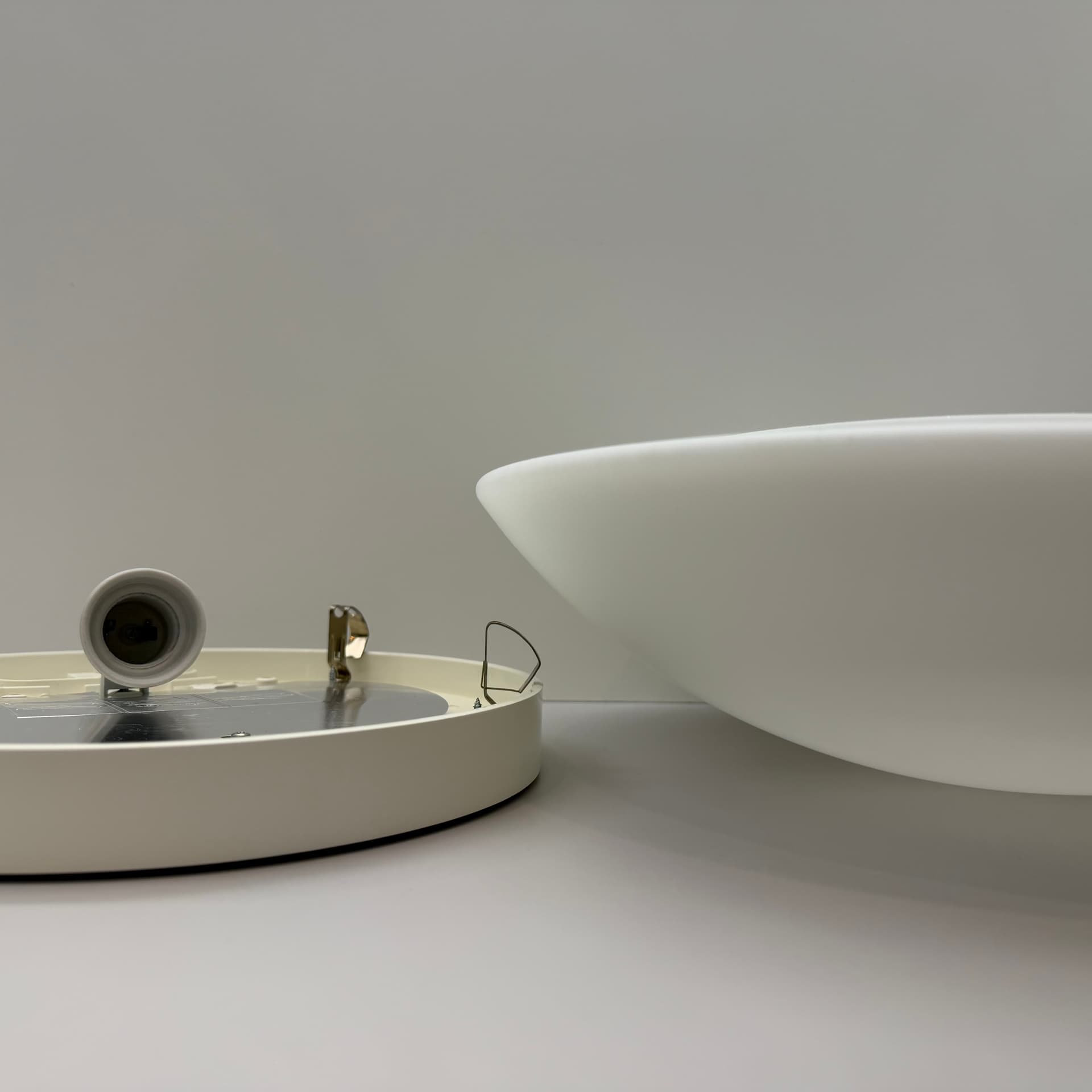 Ceiling Lamp Bauhaus, white opal glass, white Bakelite, Germany - 294626