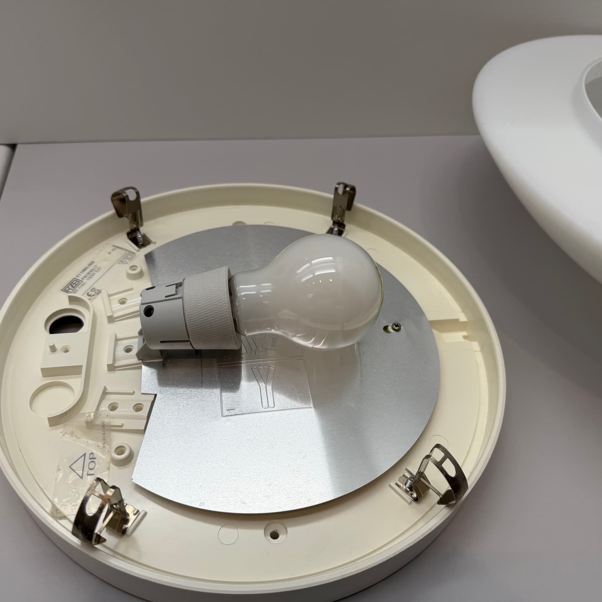 Ceiling Lamp Bauhaus, white opal glass, white Bakelite, Germany - 294627