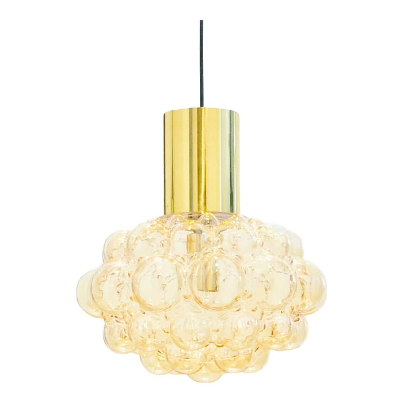 Lampa sufitowa Bubble, szkło bursztynowe, mosiądz, proj. H. Tynell, Limburg, Niemcy, lata 60.