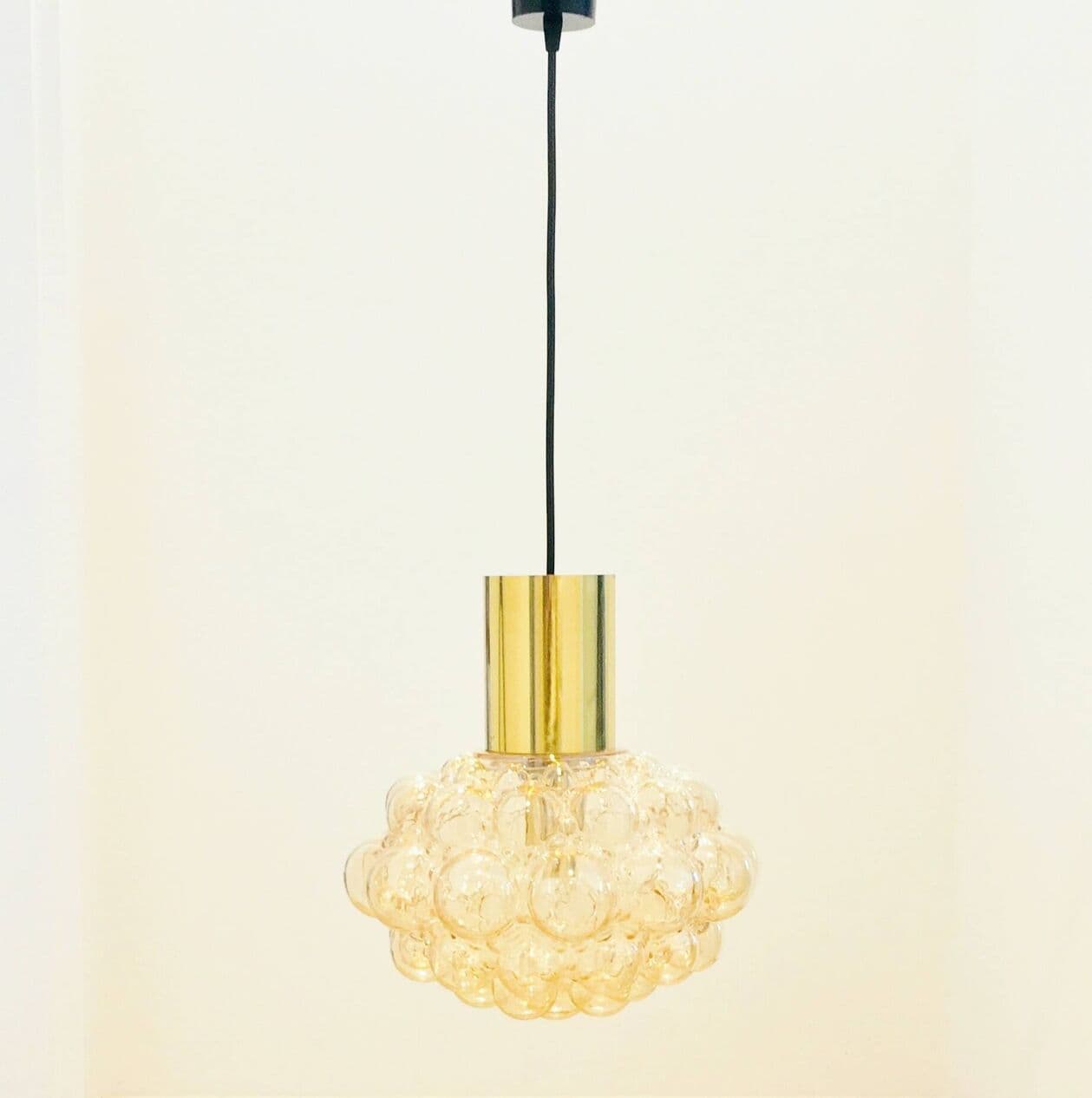 Lampa sufitowa Bubble, szkło bursztynowe, mosiądz, proj. H. Tynell, Limburg, Niemcy, lata 60. - 294902