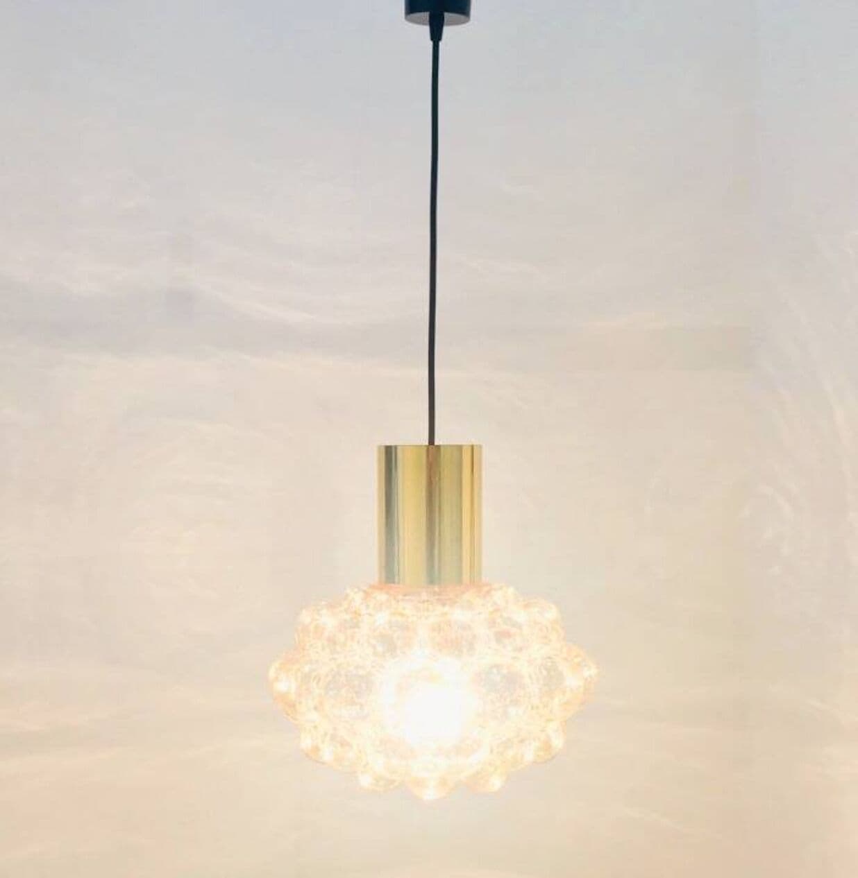 Lampa sufitowa Bubble, szkło bursztynowe, mosiądz, proj. H. Tynell, Limburg, Niemcy, lata 60. - 294906