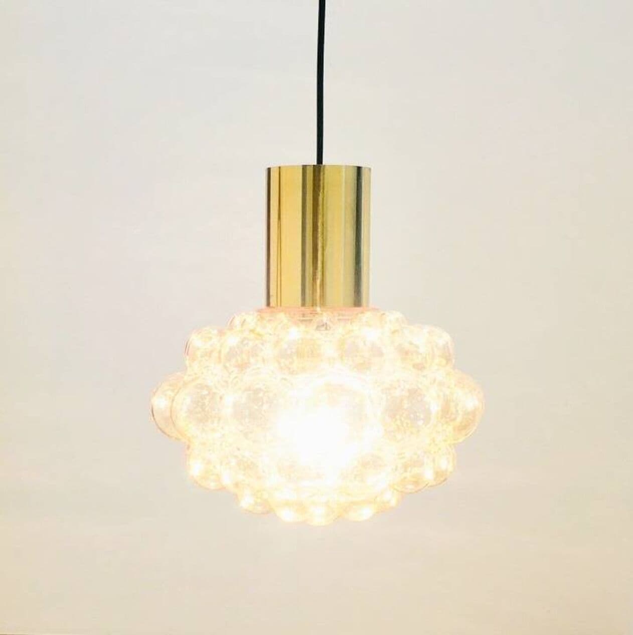 Lampa sufitowa Bubble, szkło bursztynowe, mosiądz, proj. H. Tynell, Limburg, Niemcy, lata 60. - 294904