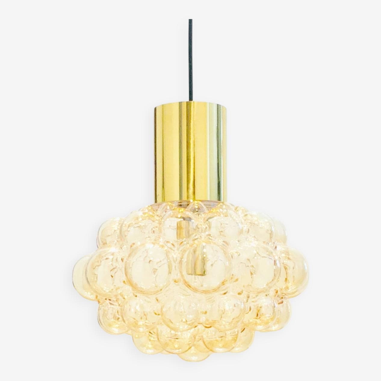 Lampa sufitowa Bubble, szkło bursztynowe, mosiądz, proj. H. Tynell, Limburg, Niemcy, lata 60. - 294903