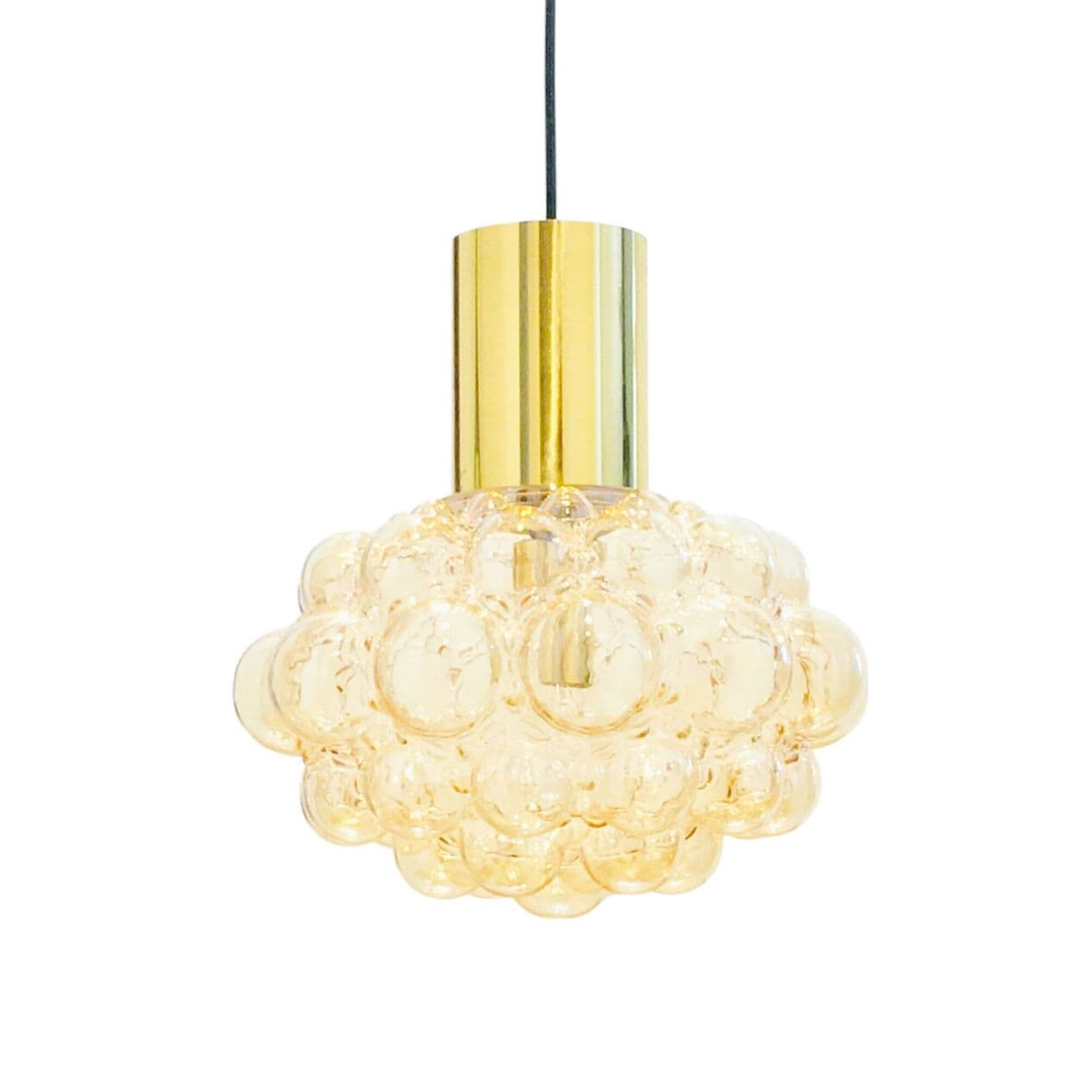 Lampa sufitowa Bubble, szkło bursztynowe, mosiądz, proj. H. Tynell, Limburg, Niemcy, lata 60. - 294911