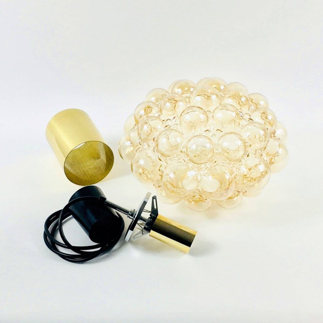 Lampa sufitowa Bubble, szkło bursztynowe, mosiądz, proj. H. Tynell, Limburg, Niemcy, lata 60. - 294908
