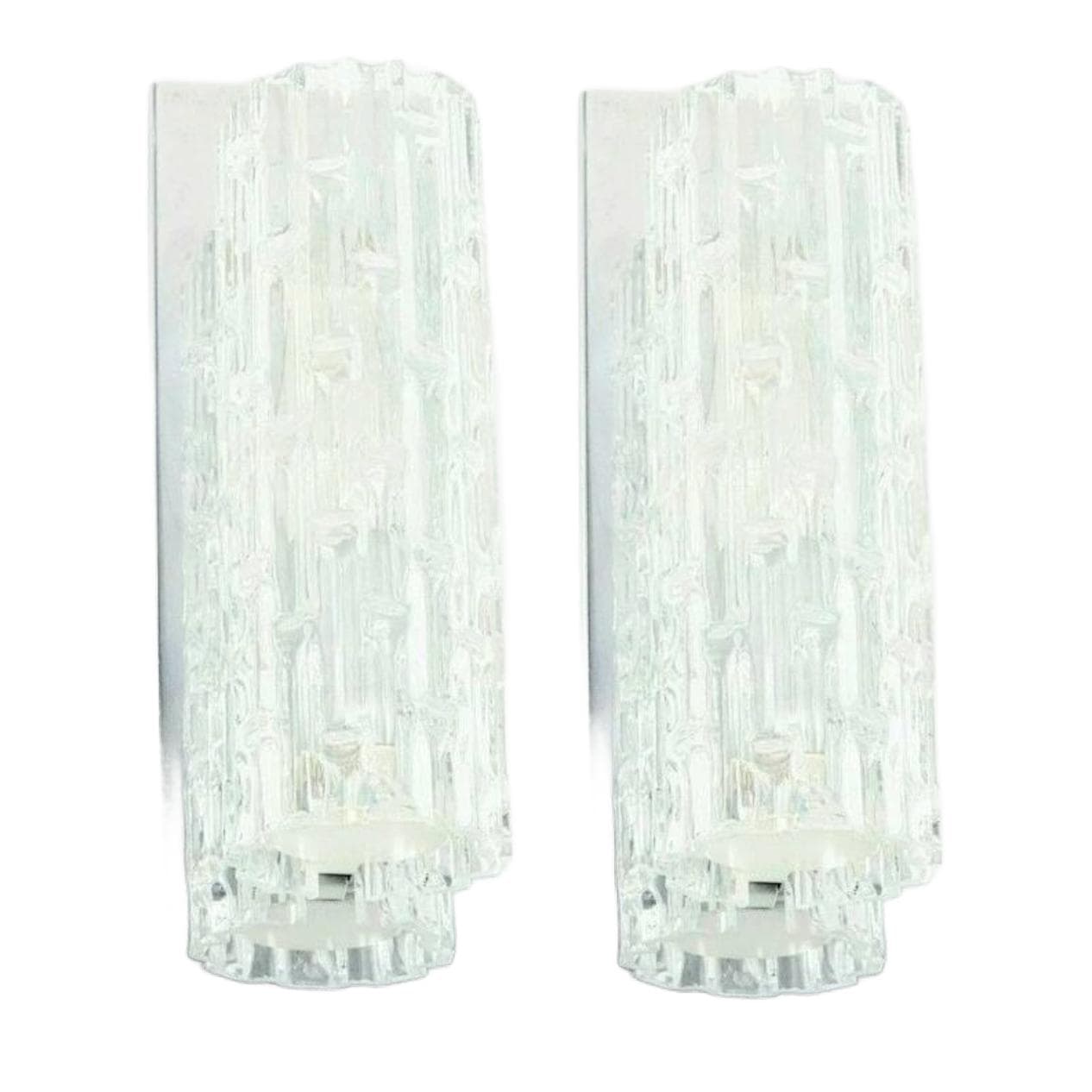 Para kinkietów, szkło transparentne Murano, chrom, Doria Leuchten, Niemcy, lata 60.