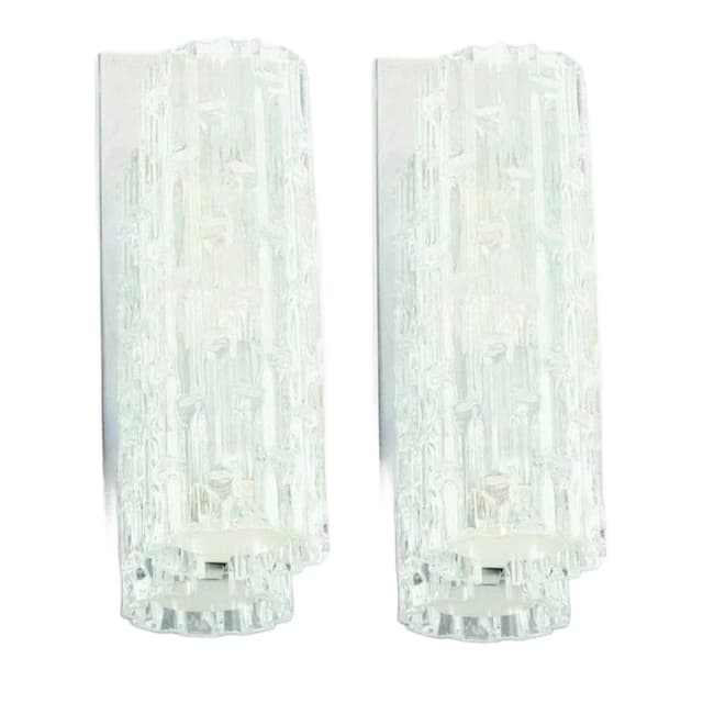 Para kinkietów, szkło transparentne Murano, chrom, Doria Leuchten, Niemcy, lata 60. - WYMIARY