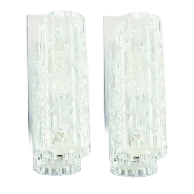 Para kinkietów, szkło transparentne Murano, chrom, Doria Leuchten, Niemcy, lata 60.