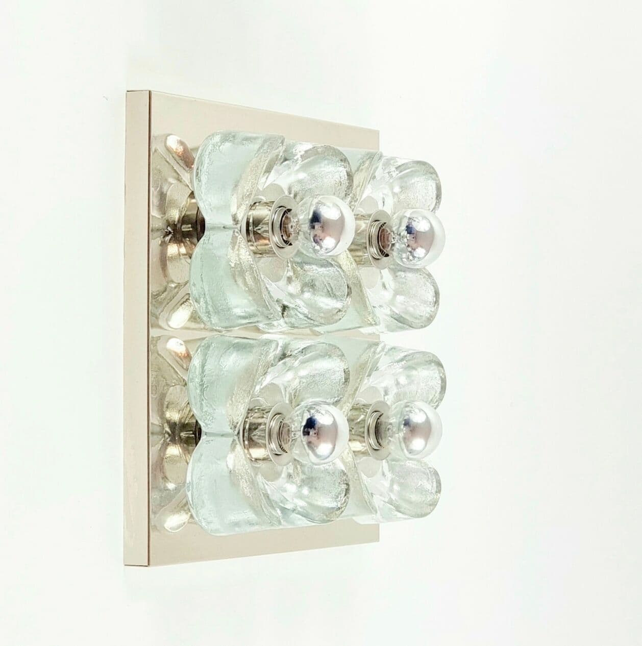 Kinkiet ścienny kwiatowy XL, szkło transparentne, chrom, Niemcy, lata 60. - 294986