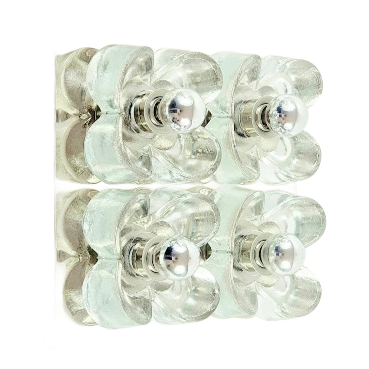 Kinkiet ścienny kwiatowy XL, szkło transparentne, chrom, Niemcy, lata 60.