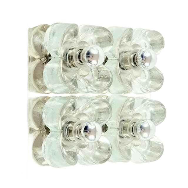 Kinkiet ścienny kwiatowy XL, szkło transparentne, chrom, Niemcy, lata 60. - WYMIARY