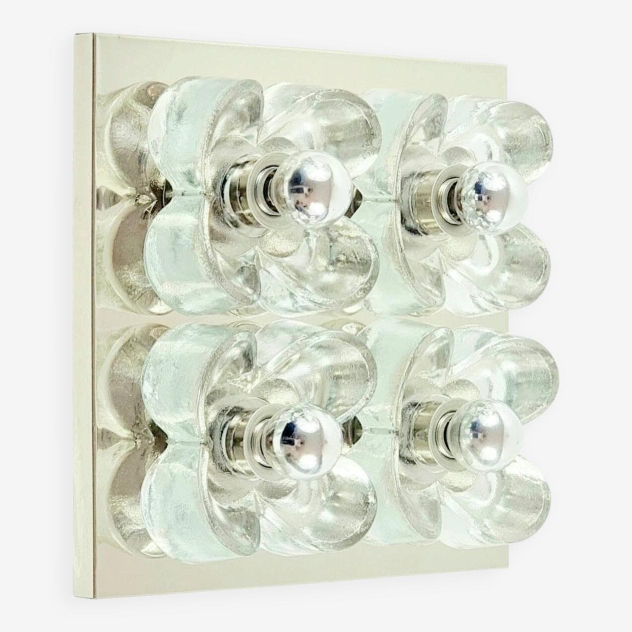 Kinkiet ścienny kwiatowy XL, szkło transparentne, chrom, Niemcy, lata 60. - 294985