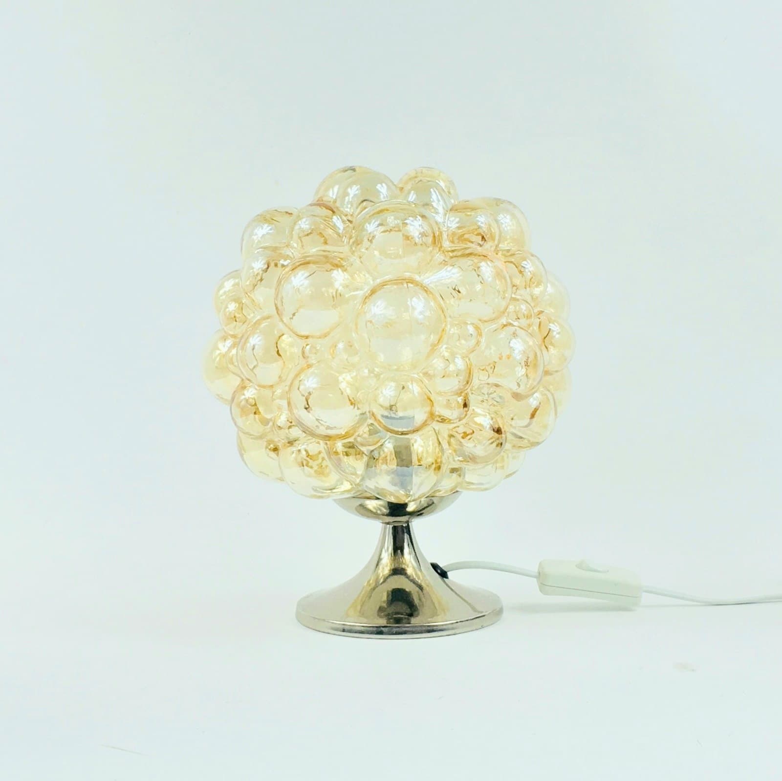 Lampa stołowa, szkło bubble jasnobursztynowe, proj. Helena Tynell, Niemcy, lata 60. - 303236