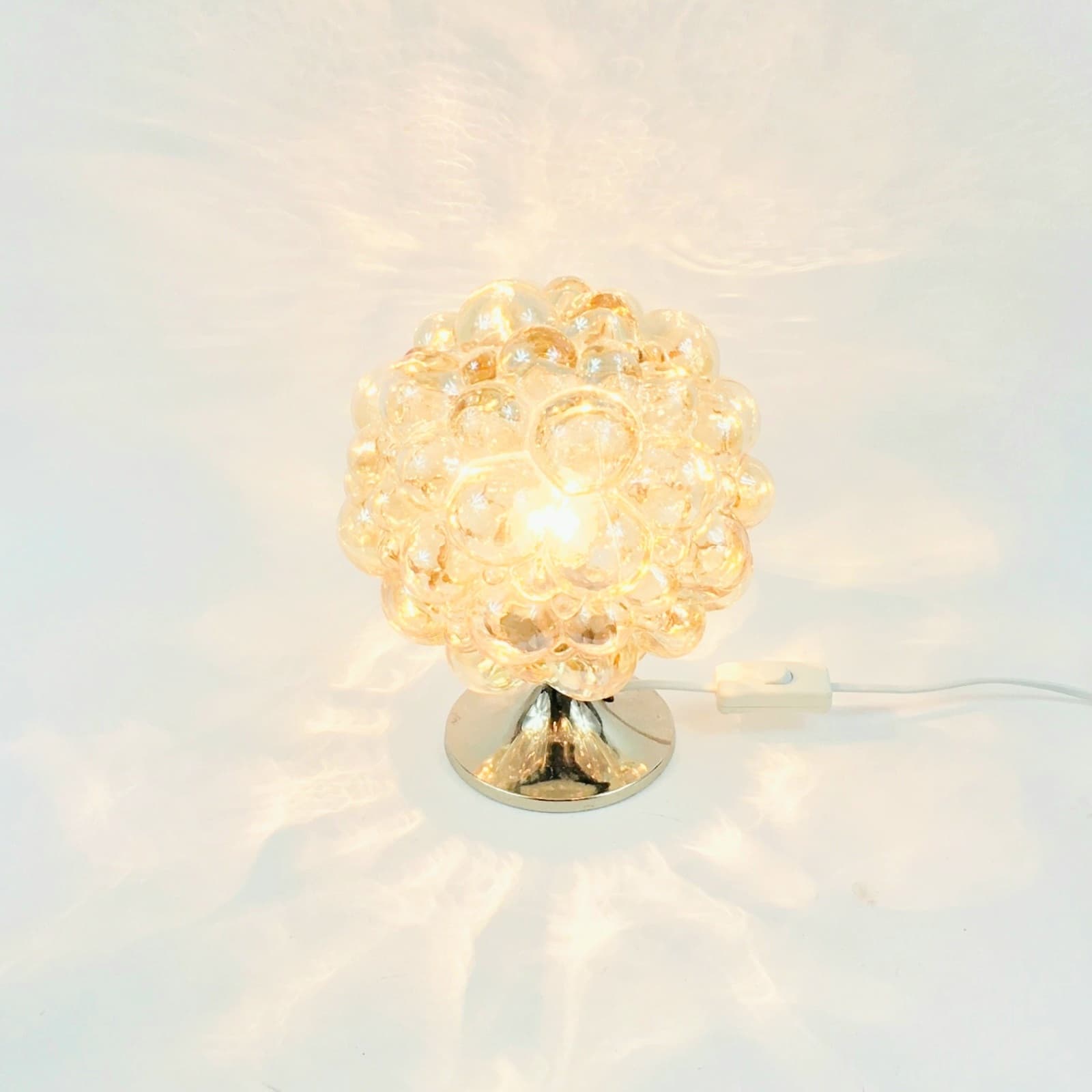 Lampa stołowa, szkło bubble jasnobursztynowe, proj. Helena Tynell, Niemcy, lata 60. - 303240