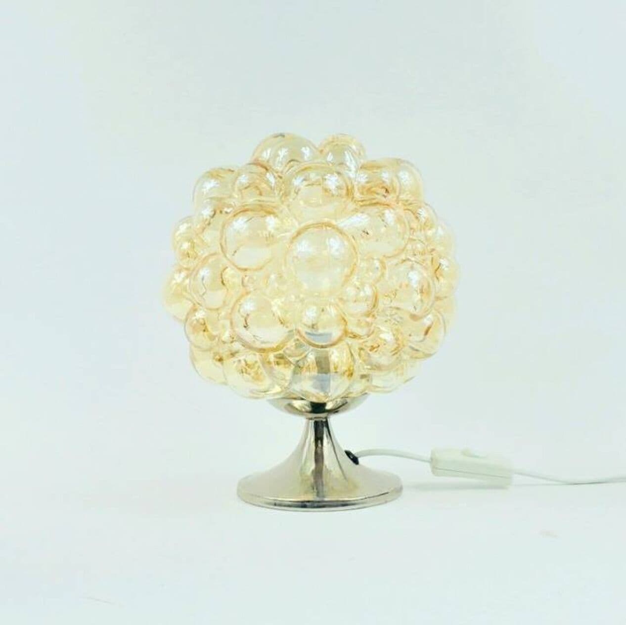 Lampa stołowa Bubble, szkło złote transparentne, stal polerowana srebrna, proj. H. Tynell, Niemcy, lata 60. - 295016