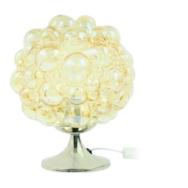 Lampa stołowa Bubble, szkło złote transparentne, stal polerowana srebrna, proj. H. Tynell, Niemcy, lata 60. - WYMIARY