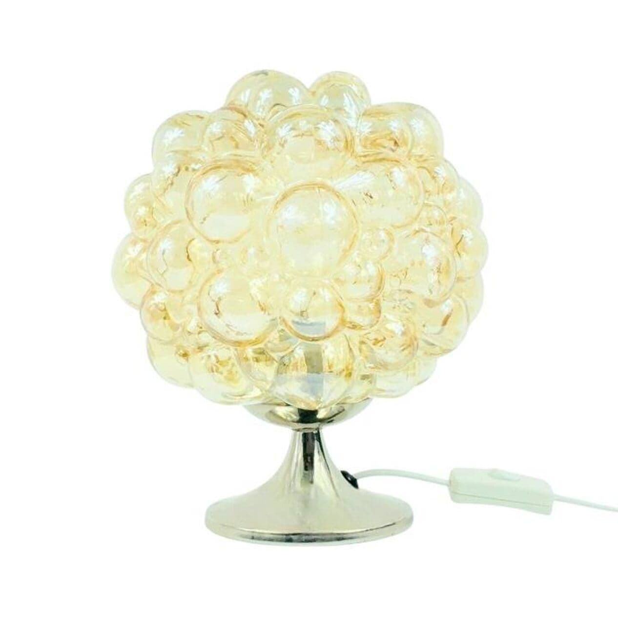 Lampa stołowa Bubble, szkło złote transparentne, stal polerowana srebrna, proj. H. Tynell, Niemcy, lata 60. - 295022