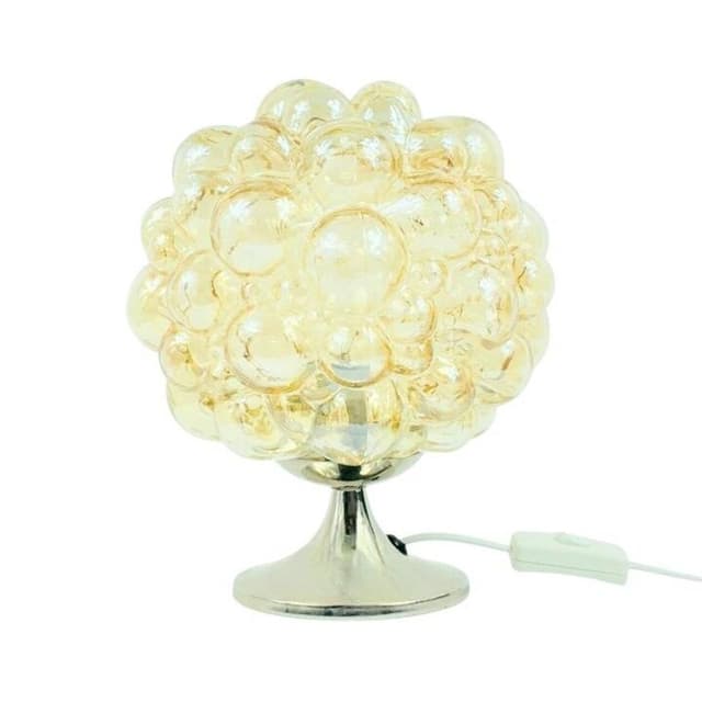 Lampa stołowa, szkło bubble jasnobursztynowe, proj. Helena Tynell, Niemcy, lata 60. - WYMIARY