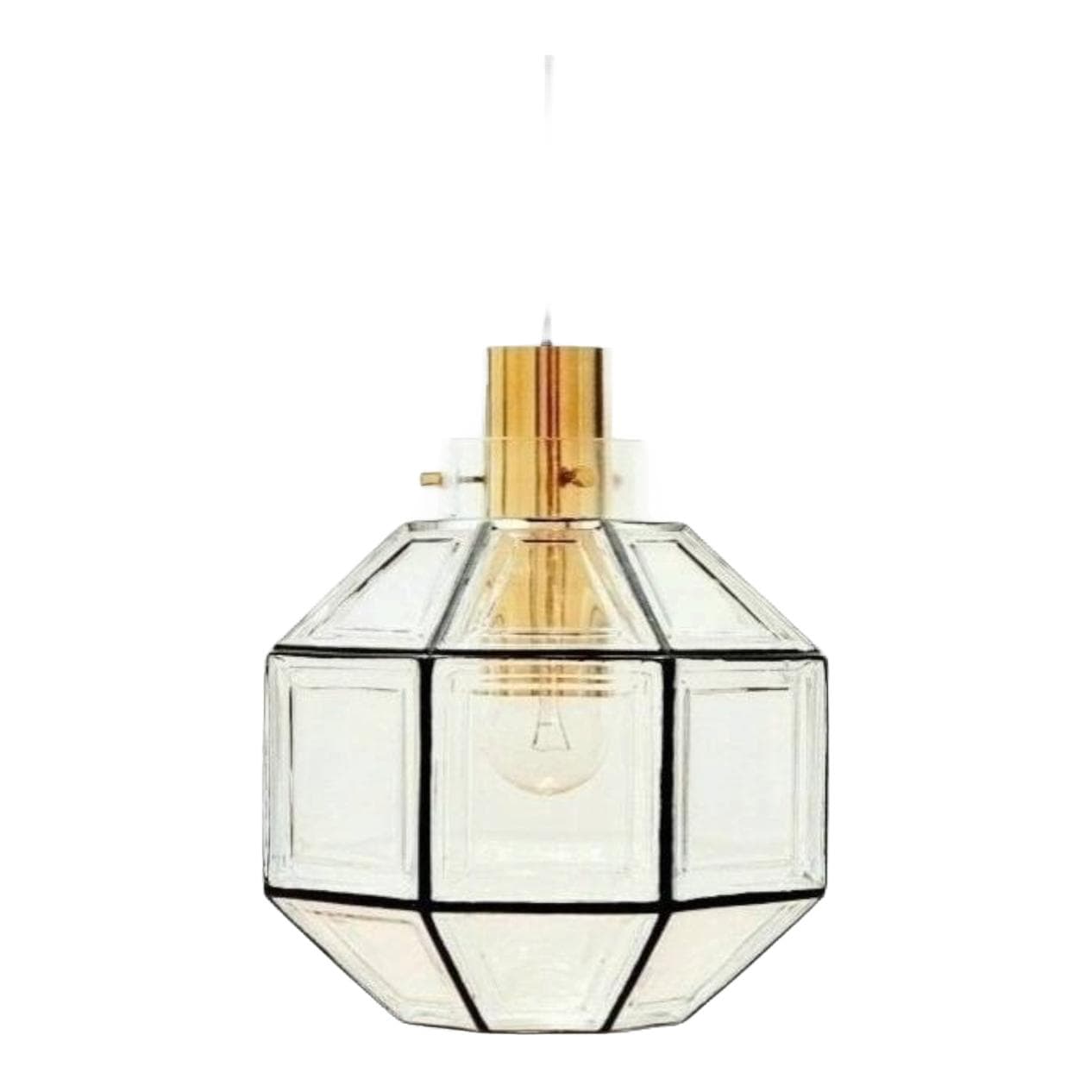 Lampa sufitowa, szkło transparentne żelazo czarne, mosiądz, Limburg, Niemcy, lata 60.