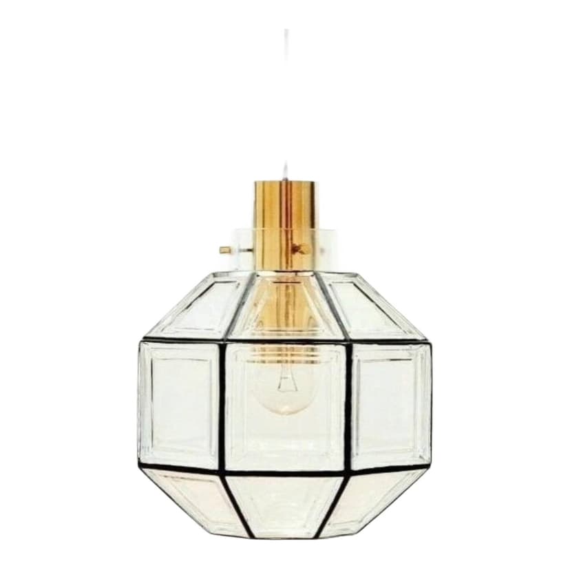 Lampa sufitowa, szkło transparentne żelazo czarne, mosiądz, Limburg, Niemcy, lata 60.