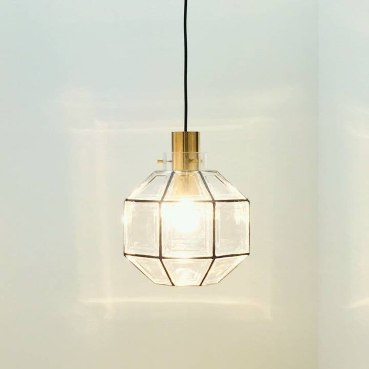 Lampa sufitowa, szkło transparentne żelazo czarne, mosiądz, Limburg, Niemcy, lata 60. - 295039