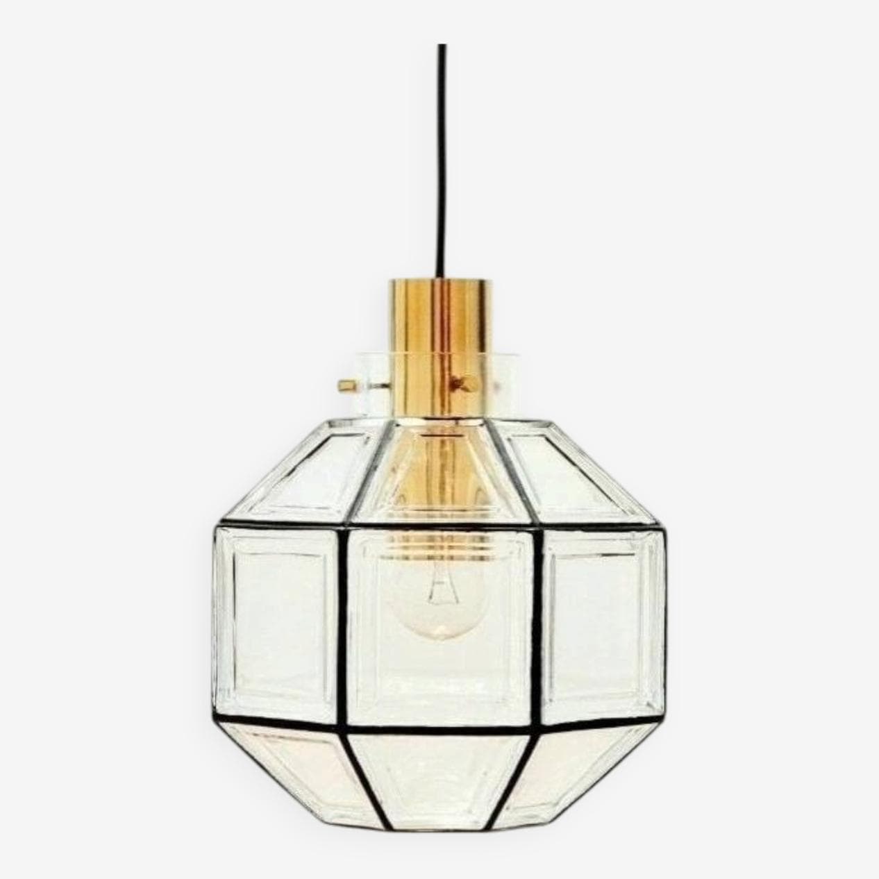 Lampa sufitowa, szkło transparentne żelazo czarne, mosiądz, Limburg, Niemcy, lata 60. - 295037