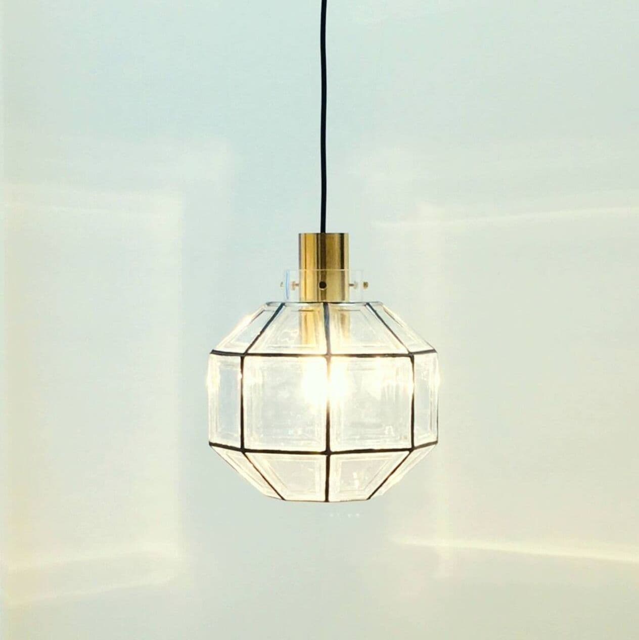 Lampa sufitowa, szkło transparentne żelazo czarne, mosiądz, Limburg, Niemcy, lata 60. - 295040