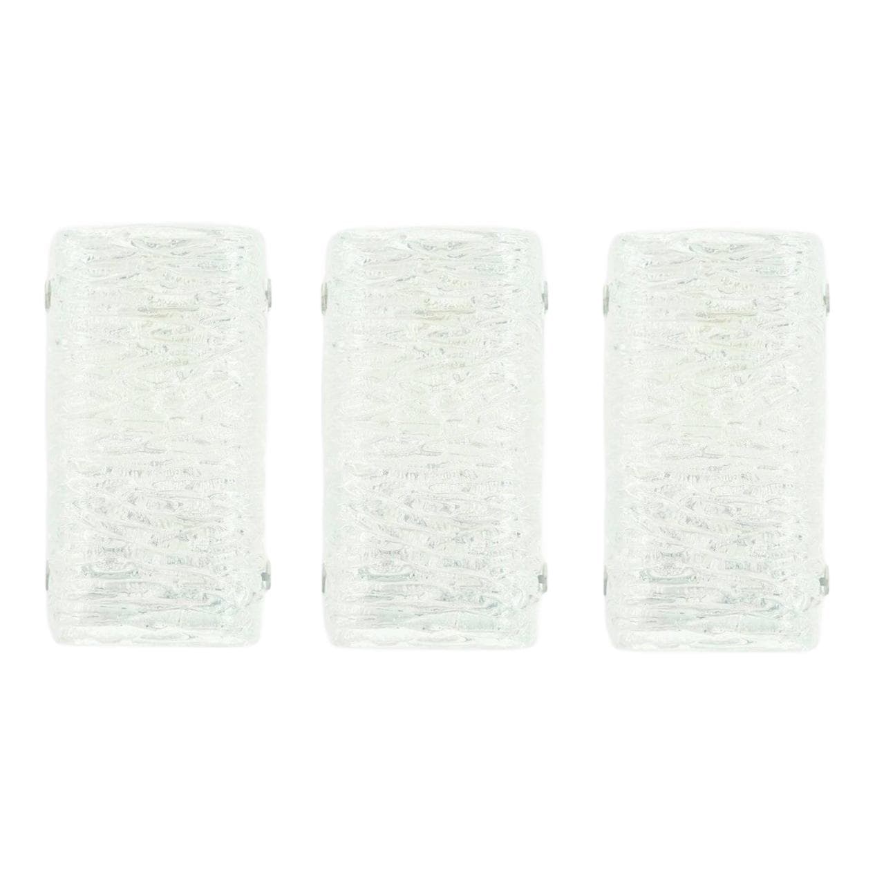 Zestaw trzech kinkietów Murano Ice, szkło transparentne, Kaiser Leuchten, Niemcy, lata 60.