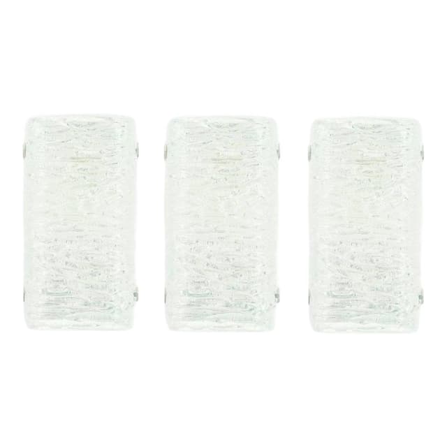 Zestaw trzech kinkietów Murano Ice, szkło transparentne, Kaiser Leuchten, Niemcy, lata 60. - WYMIARY