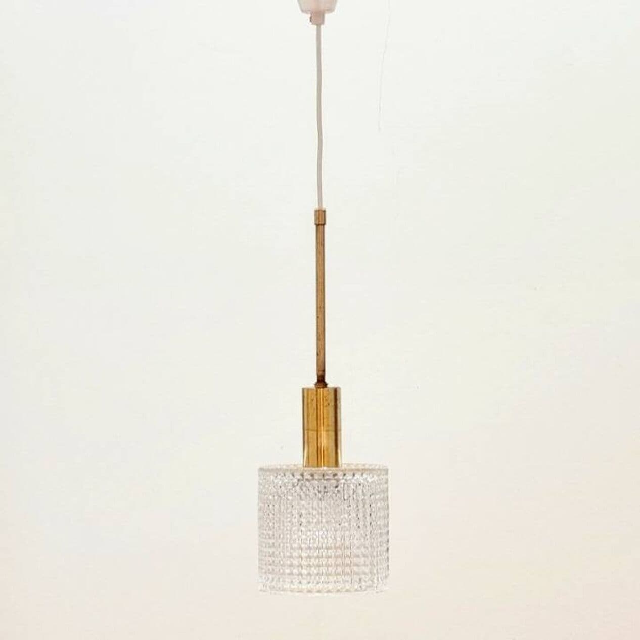 Lampa sufitowa, transparentne szkło kryształowe, mosiądz, proj. Carl Fagerlund, Orrefors, Szwecja, lata 60. - 297054