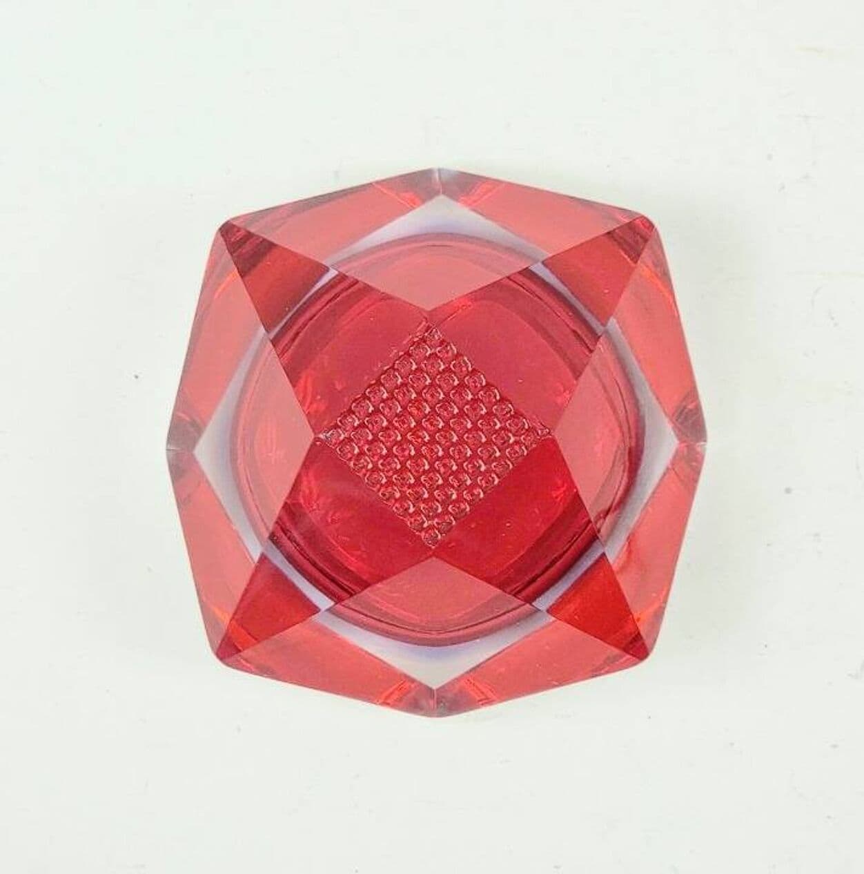 Diamond Ashtray, Murano glass red blue transparent, by F. Poli, Italy, 1960s. - 297048