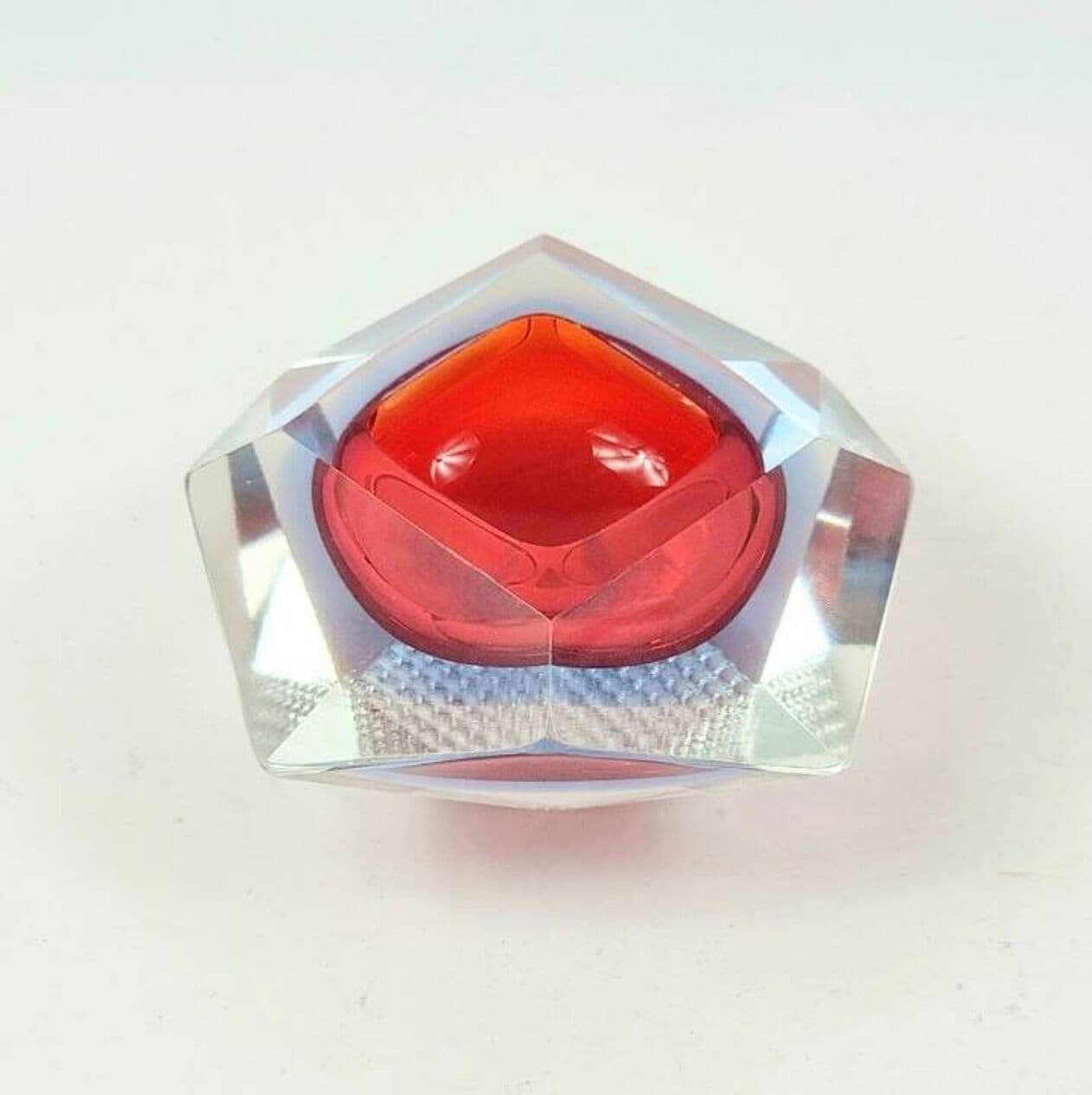 Diamond Ashtray, Murano glass red blue transparent, by F. Poli, Italy, 1960s. - 297045